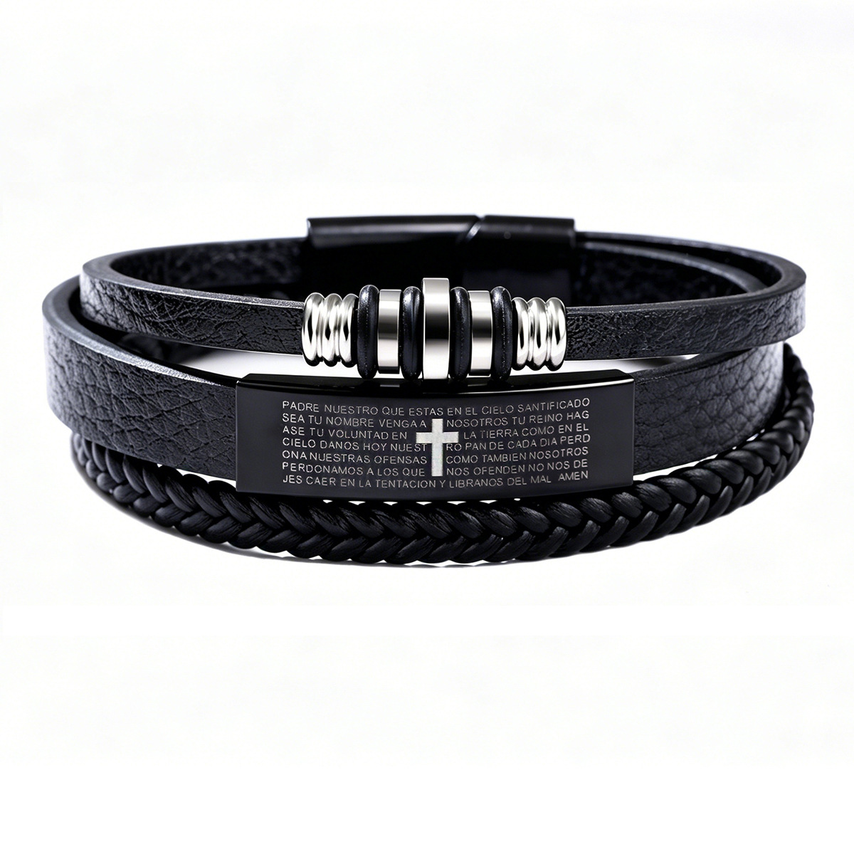 Magnetic Clasp Cosplay - Herren Dreifach Geflochtenes Lederarmband mit Graviertem