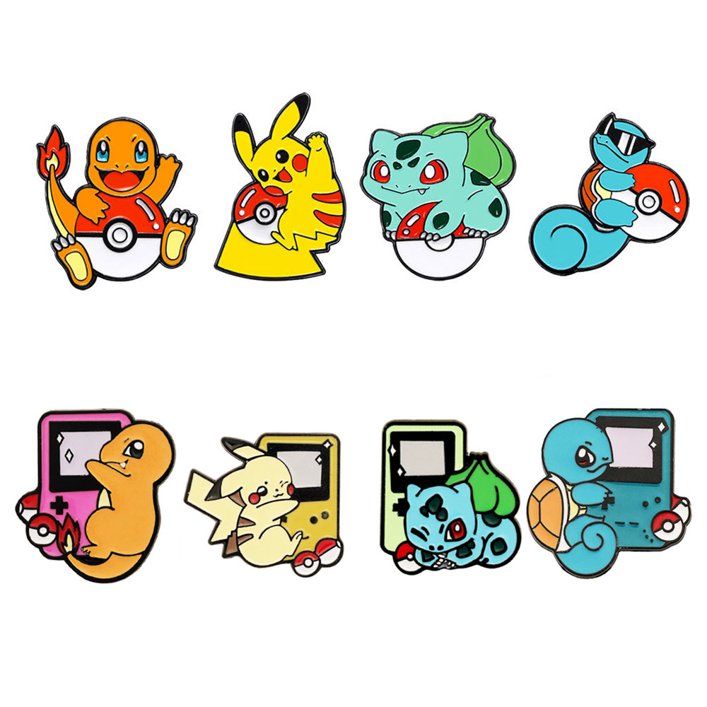 Pokeball Cosplay Prop - 4/8-teiliges Pokemon-Starter-Charakter-Set mit Pokeball-Emaille-Pins, Pikachu, Charmander,
