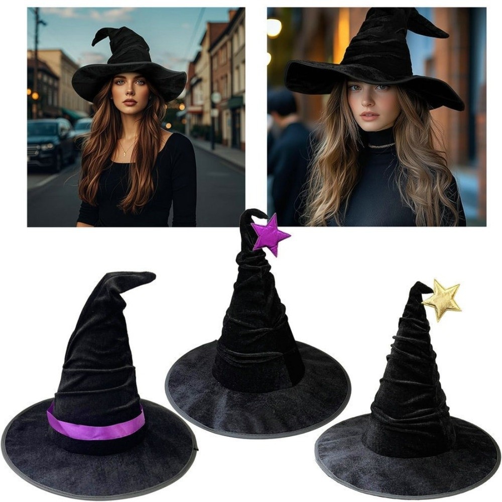Easy Cosplay Prop - Einfach zu lagernde Samt-Halloween-Hexenhut, faltbar, Party-Requisiten,