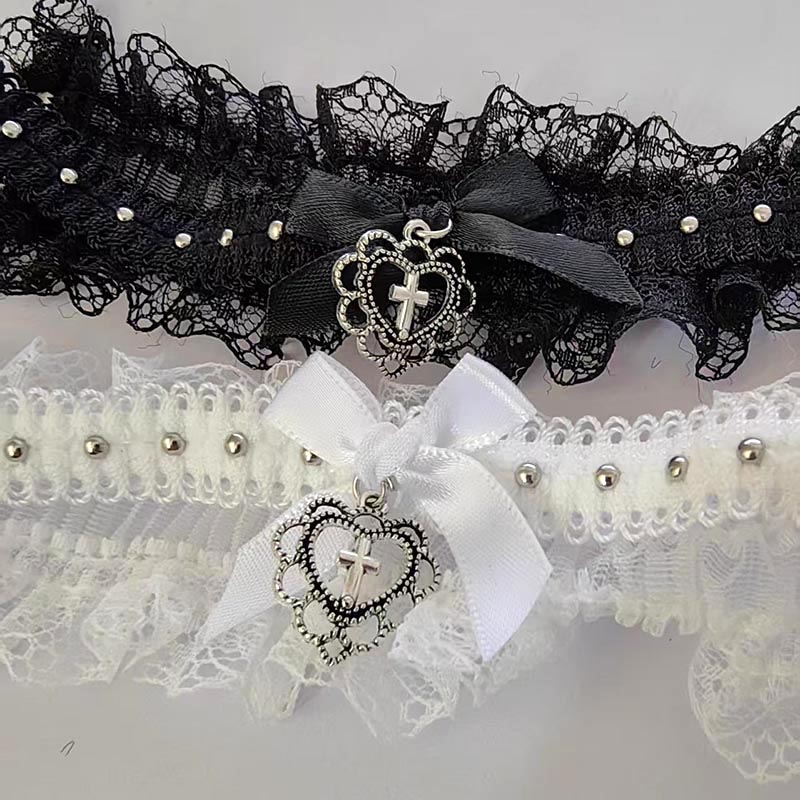 Magnetic Clasp Cosplay - Gothic schwarzer Spitzen-Choker mit Schleife &