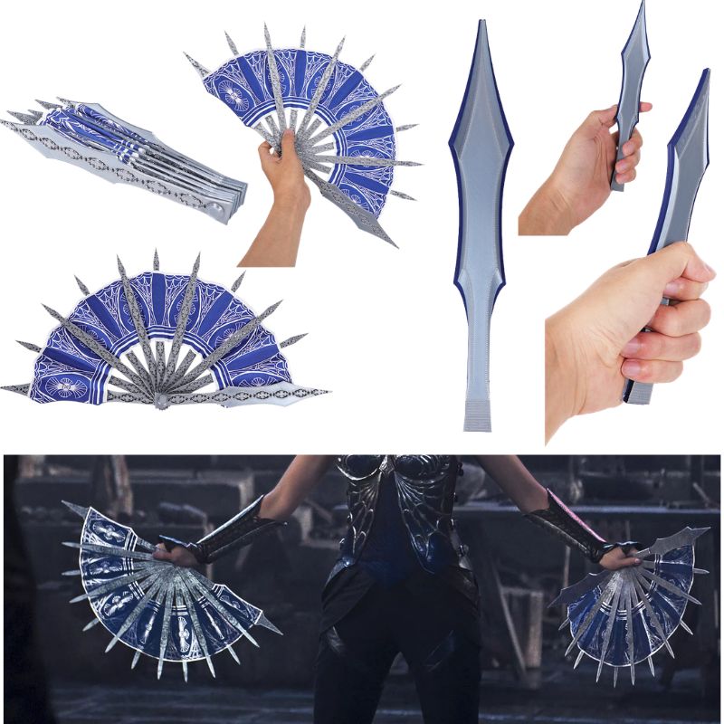 Cosplay Prop Blueprints - Anime Kitana Cosplay MK Blauer Handfächer